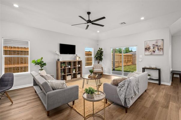 Interior, Living room, Recessed Lighting, Wood Texture Flooring