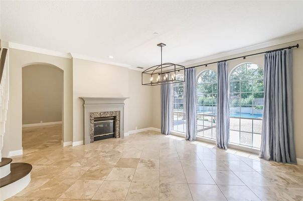 Empty room, Fireplace, Interior, Pendant Lights, Recessed Lighting