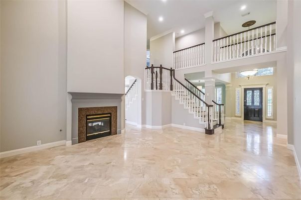 Fireplace, Interior, Marble, Recessed Lighting