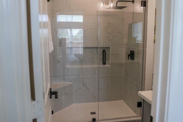 Bathroom, Glass Shower, Interior, Marble Walls