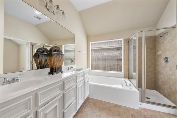 Bathroom, Dual Sink Vanities, Glass Shower, Interior
