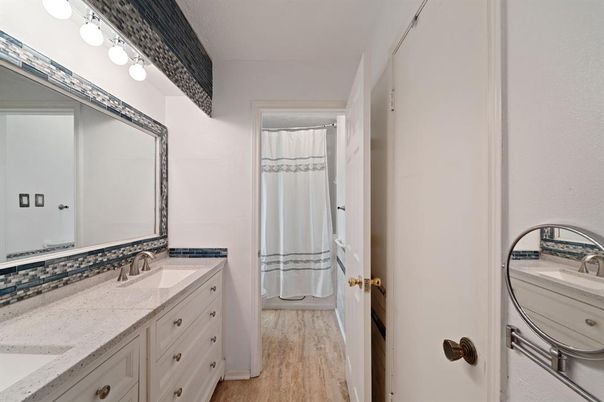 Bathroom, Dual Sink Vanities, Interior, Wood Texture Flooring