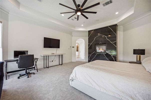 Bedroom, Home Office, Interior, Marble Walls, Recessed Lighting