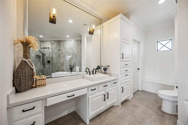 Bathroom, Dual Sink Vanities, Glass Shower, Interior, Recessed Lighting