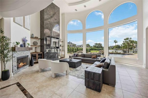 Fireplace, Interior, Living room, Recessed Lighting, Water