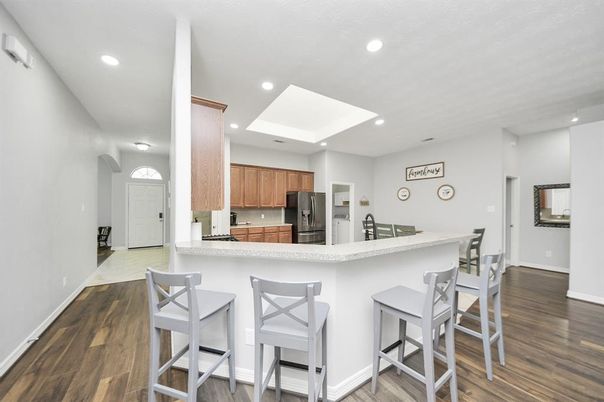 Interior, Kitchen, Recessed Lighting, Wood Texture Flooring