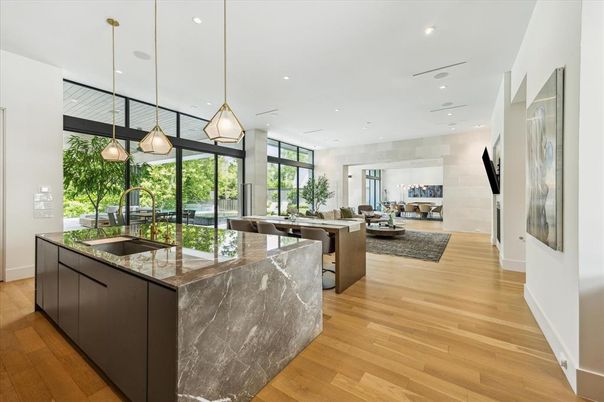 Dining room, Interior, Kitchen, Living room, Pendant Lights, Recessed Lighting, Wood Texture Flooring