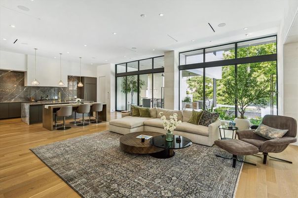 Interior, Kitchen, Living room, Pendant Lights, Recessed Lighting, Wood Texture Flooring