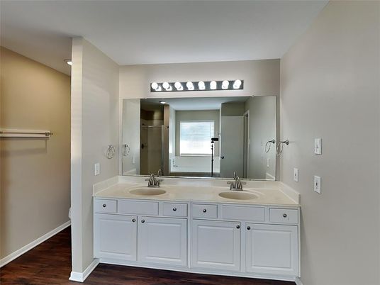 Bathroom, Dual Sink Vanities, Interior, Wood Texture Flooring