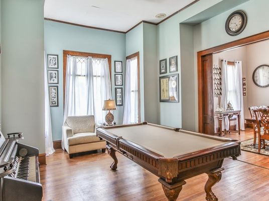 Billiard Table, Game Room, Interior, Wood Texture Flooring