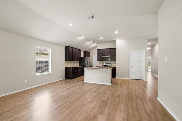 Interior, Kitchen, Recessed Lighting, Wood Texture Flooring