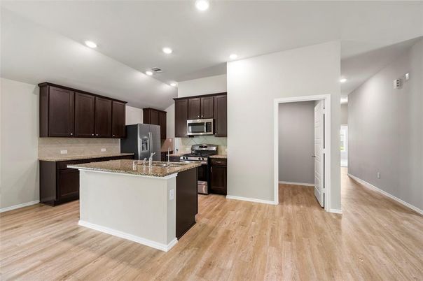 Interior, Kitchen, Recessed Lighting, Wood Texture Flooring