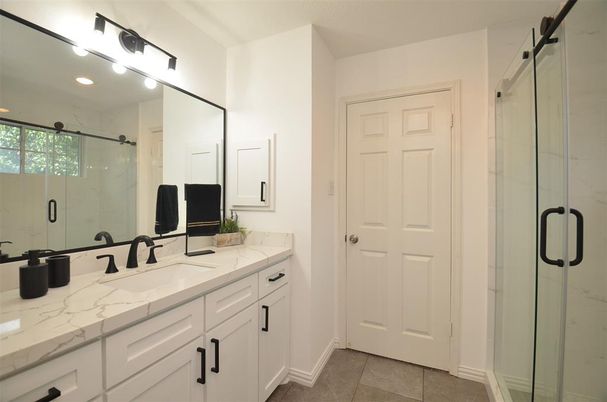 Bathroom, Dual Sink Vanities, Glass Shower, Interior