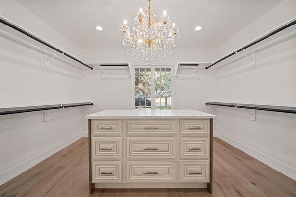 Chandelier, Interior, Recessed Lighting, Walk-in Closets, Wood Texture Flooring