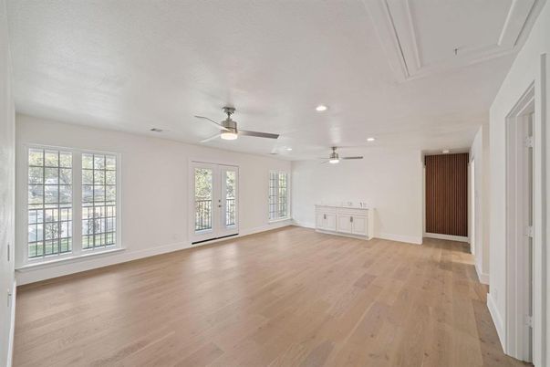 Empty room, Interior, Recessed Lighting, Wood Texture Flooring