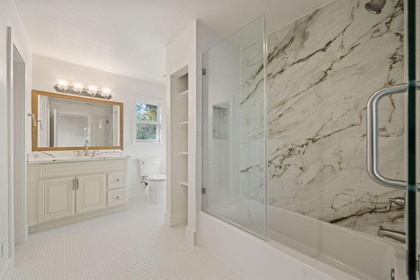 Bathroom, Glass Shower, Interior, Marble Walls