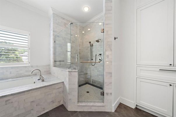 Bathroom, Glass Shower, Interior, Recessed Lighting