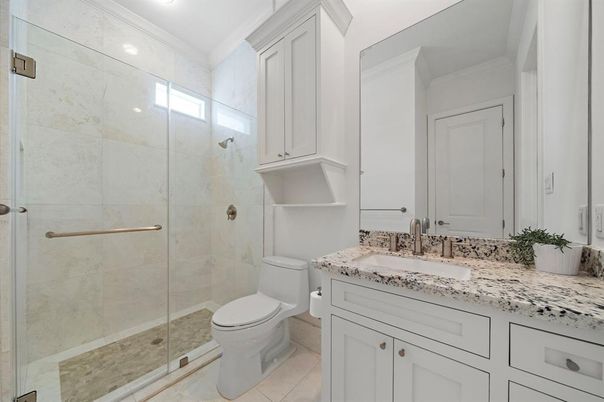 Bathroom, Glass Shower, Interior, Recessed Lighting