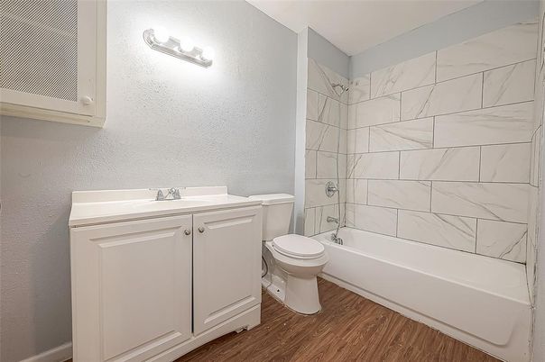 Bathroom, Interior, Marble Walls, Wood Texture Flooring