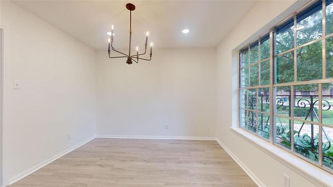 Empty room, Interior, Pendant Lights, Recessed Lighting, Wood Texture Flooring