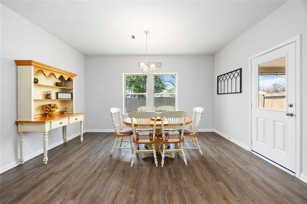 Dining room, Interior, Pendant Lights, Wood Texture Flooring