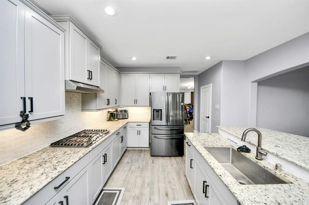 Interior, Kitchen, Recessed Lighting, Wood Texture Flooring