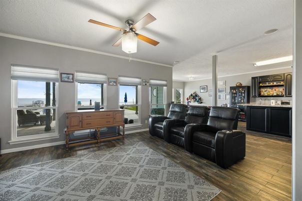 Interior, Living room, Recessed Lighting, Water, Wood Texture Flooring