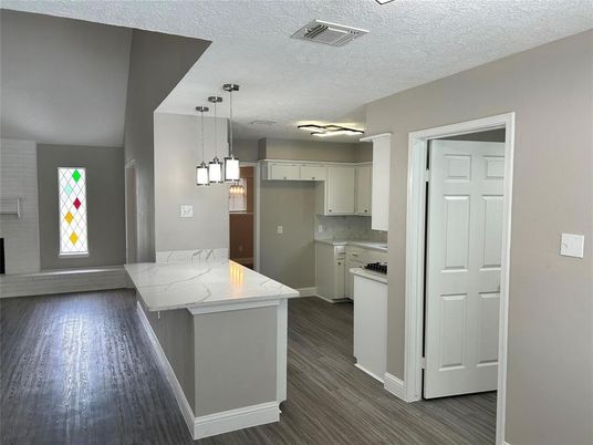 Interior, Kitchen, Pendant Lights, Wood Texture Flooring