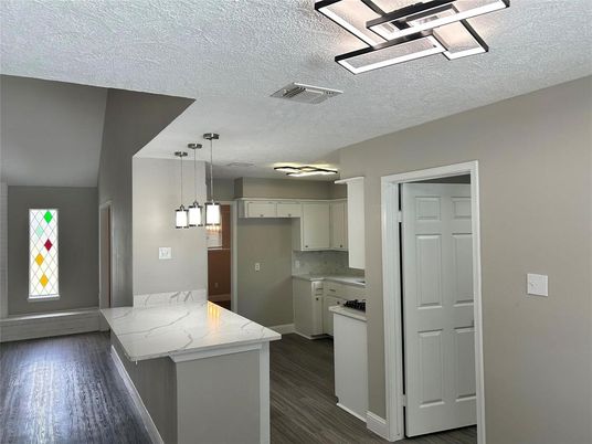 Interior, Kitchen, Pendant Lights, Wood Texture Flooring