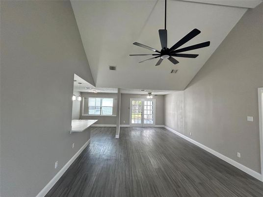 Empty room, Interior, Pendant Lights, Wood Texture Flooring