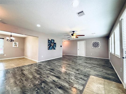 Empty room, Interior, Pendant Lights, Recessed Lighting, Wood Texture Flooring