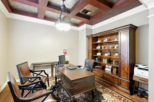 Home Office, Interior, Pendant Lights, Wood Texture Flooring