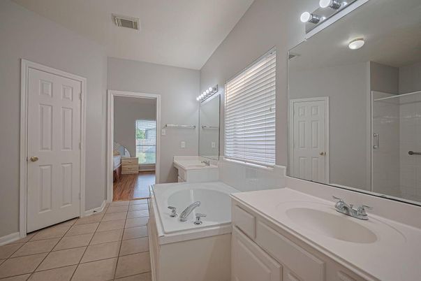 Bathroom, Dual Sink Vanities, Interior, Wood Texture Flooring
