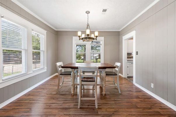 Chandelier, Dining room, Interior, Wood Texture Flooring