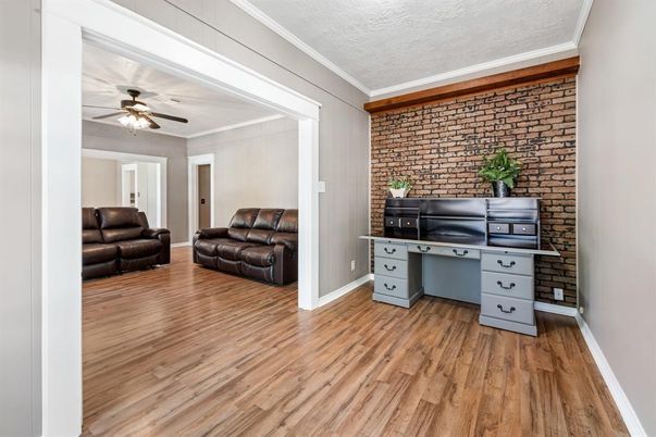 Home Office, Interior, Stone Walls, Wood Texture Flooring