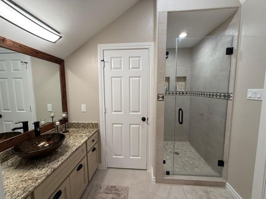 Bathroom, Dual Sink Vanities, Glass Shower, Interior, Recessed Lighting