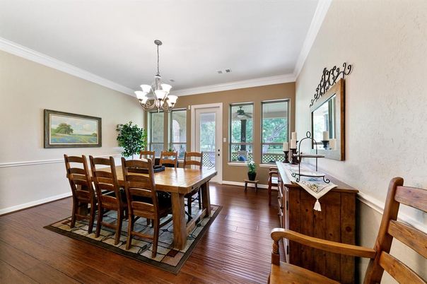 Chandelier, Dining room, Interior, Wood Texture Flooring