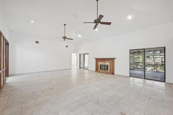 Empty room, Fireplace, Interior, Marble, Recessed Lighting
