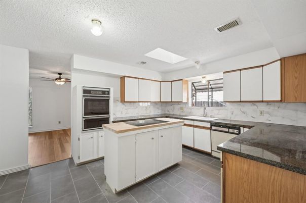 Interior, Kitchen, Marble Walls, Wood Texture Flooring