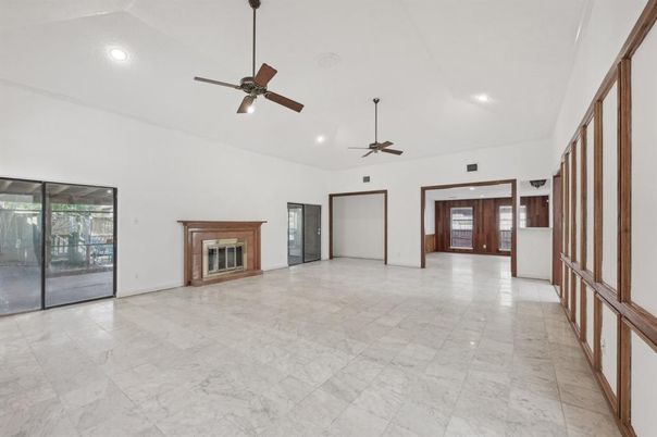 Empty room, Fireplace, Interior, Marble, Recessed Lighting