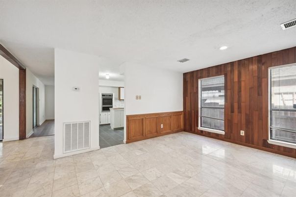 Empty room, Interior, Kitchen, Recessed Lighting, Wooden Walls