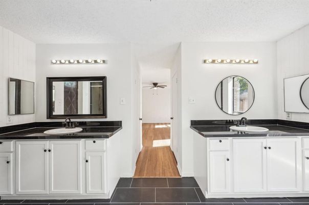 Bathroom, Dual Sink Vanities, Interior, Wood Texture Flooring