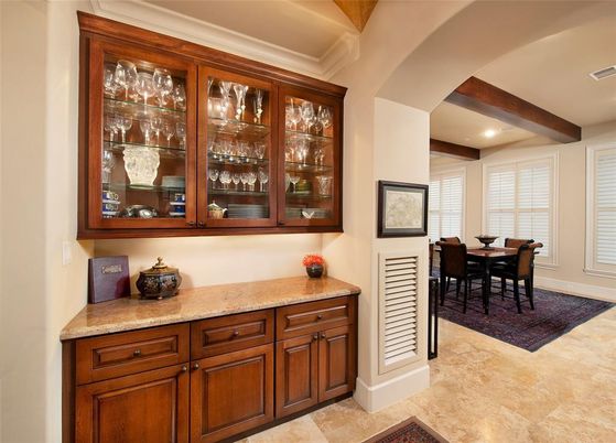 Dining room, Interior, Recessed Lighting, Wooden Beams