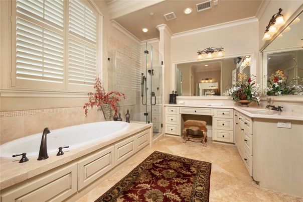 Bathroom, Dual Sink Vanities, Glass Shower, Interior, Recessed Lighting