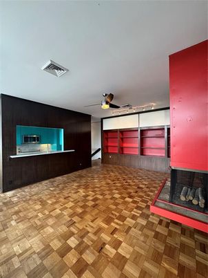 Fireplace, Interior, Recessed Lighting, Wood Texture Flooring
