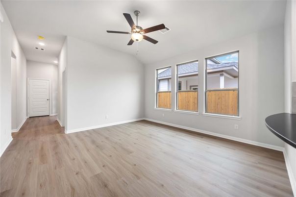 Empty room, Interior, Recessed Lighting, Wood Texture Flooring