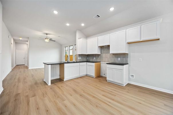 Interior, Kitchen, Recessed Lighting, Wood Texture Flooring