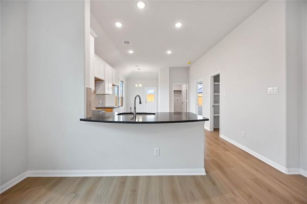Interior, Kitchen, Pendant Lights, Recessed Lighting, Wood Texture Flooring