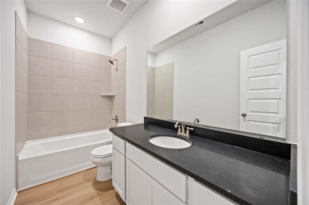 Bathroom, Interior, Recessed Lighting, Wood Texture Flooring