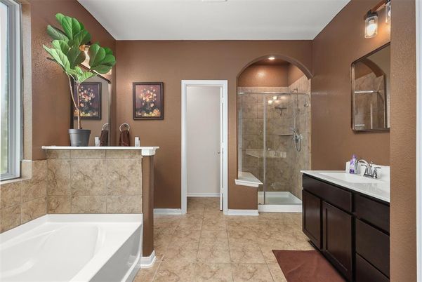 Bathroom, Dual Sink Vanities, Glass Shower, Interior, Recessed Lighting